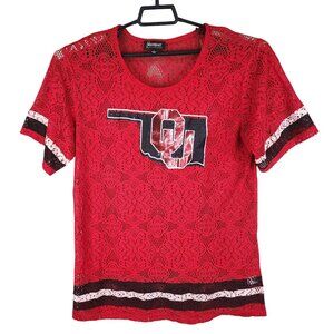 Womens Red Gameday Couture Lace Top Oklahoma State OU Short Sleeves Size XL
